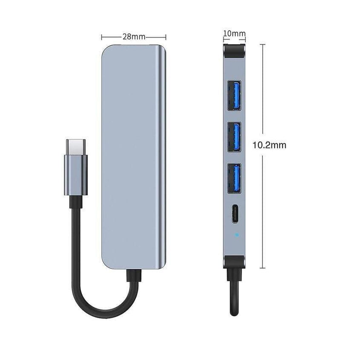 Hub Usb 2301t 5 En 1 Usb Tipo C+Usb 3.0 Plata