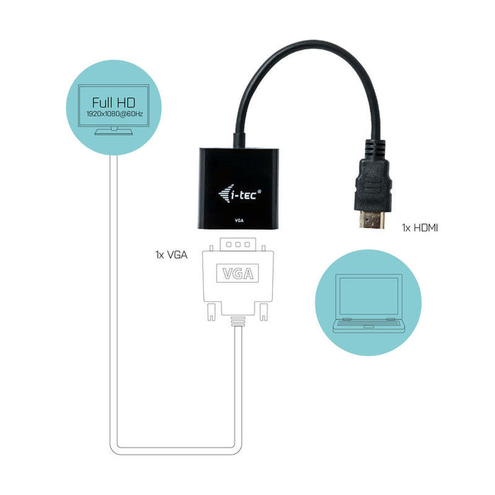 I-Tec Adaptador Hdmi A Vga Full-Hd 1920x1080 / 60 Hz Cable Conector Hdmi Dorado De 15 Cm