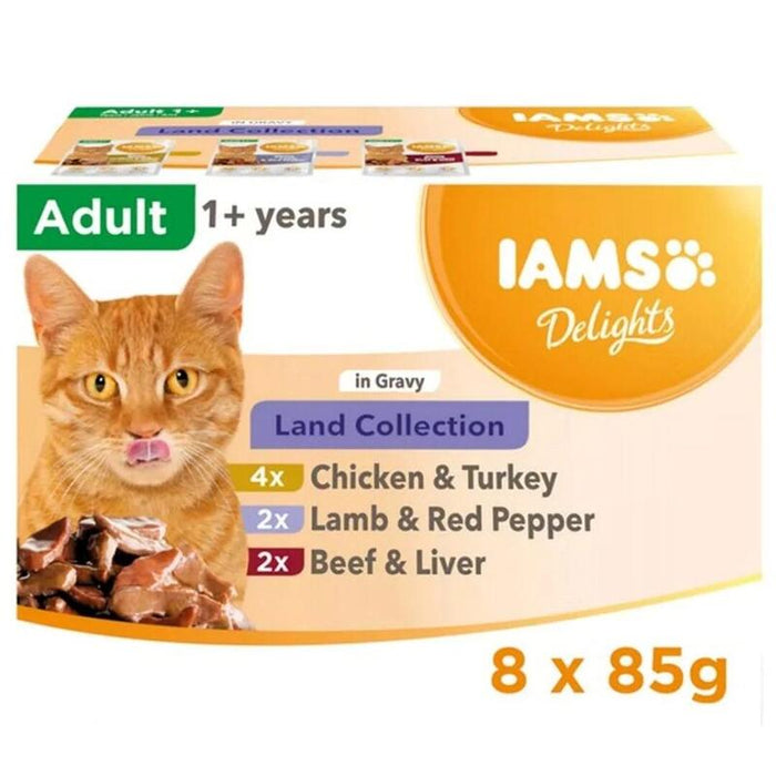Iams Delights Land Collection In Gravy Box  Comida Húmeda Para Gato  8x85g
