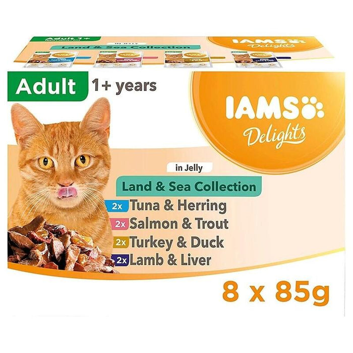 Iams Delights Land & Sea Collection In Jelly Box  Comida Húmeda Para Gato  8x85g