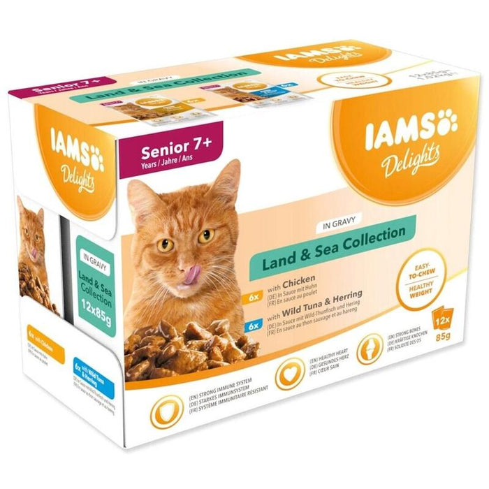Iams Delights Senior Land & Sea Collection In Gravy Box  Comida Húmeda Para Gato  12x85g