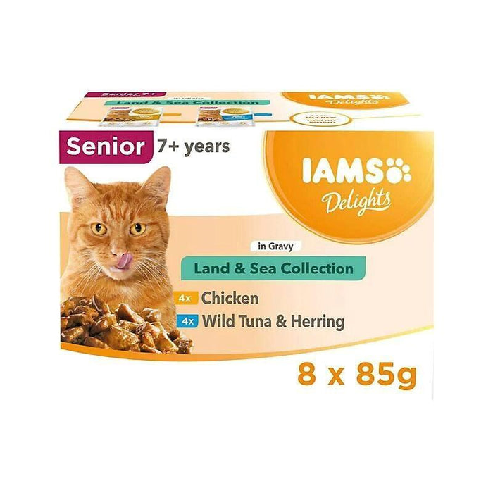 Iams Delights Senior Land & Sea Collection In Gravy Box  Comida Húmeda Para Gato  8x85g