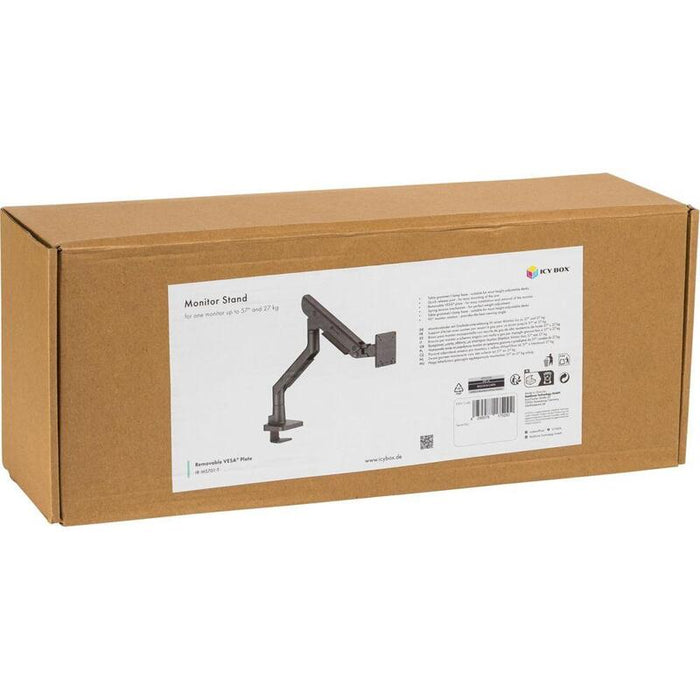 Icy Box Ib-Ms701-T Ib-Ms701-T - Soporte Para Monitor De Hasta 57" Y 27 Kg (Resorte De Gas, Rotación De 90°, Vesa 75 X 75/100 X 100, Abrazadera De Mesa Y Pasador, Aluminio, Ergonómico Ajustable)