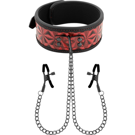 Begme - Red Edition Collar Con Cadenas Y Pinzas Pezones Con Forro De Neopreno