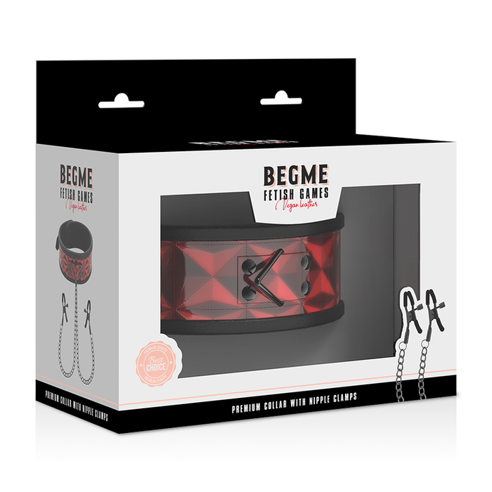 Begme - Red Edition Collar Con Cadenas Y Pinzas Pezones Con Forro De Neopreno