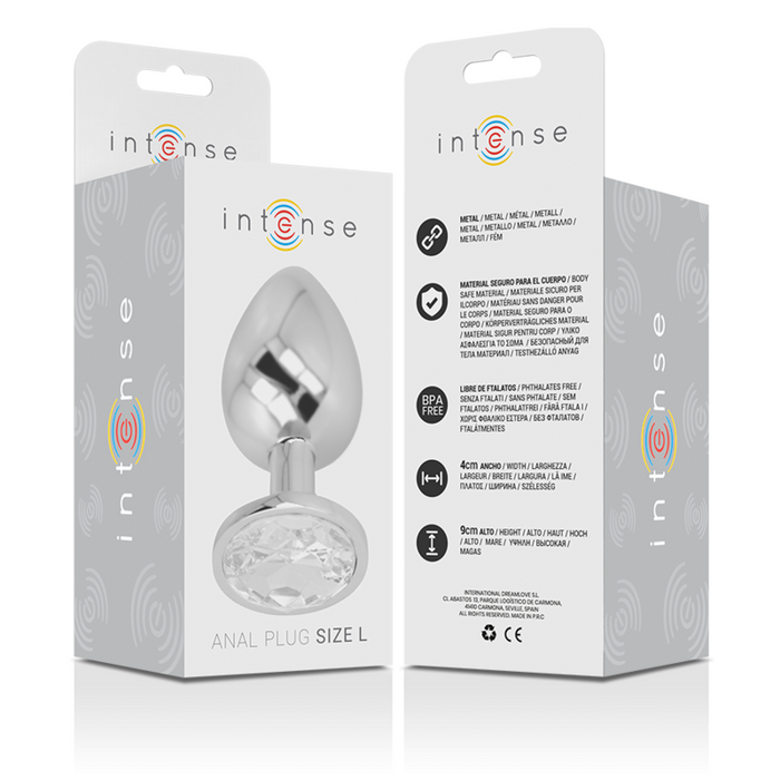Intense - Plug Anal Metal Aluminio Con Cristal Plata Talla L