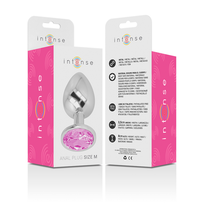 Intense - Plug Anal Metal Aluminio Con Cristal Rosa Talla M