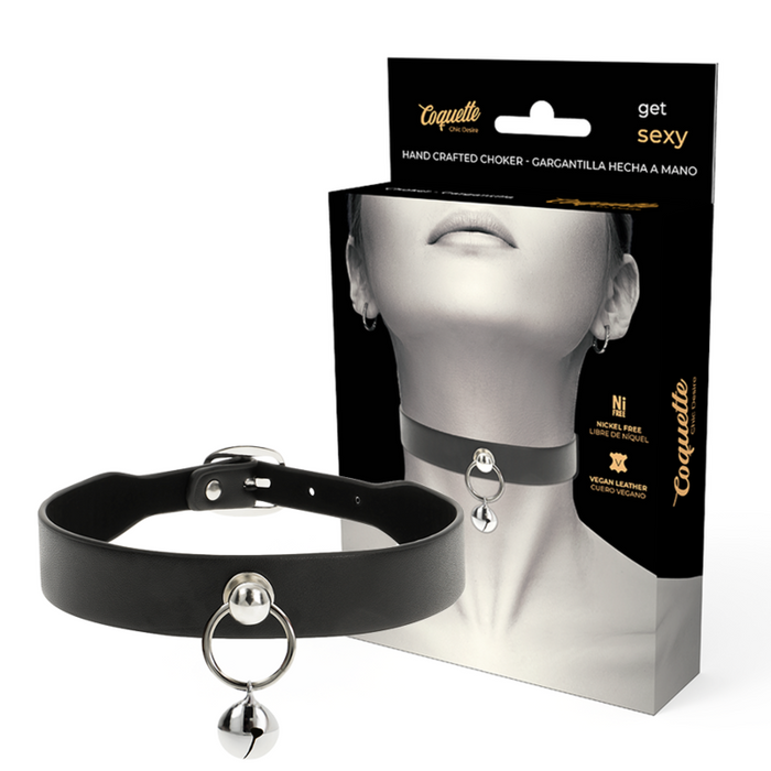 Coquette Chic Desire - Collar Cuero Vegano Accesorio Woman Cascabel/Aro