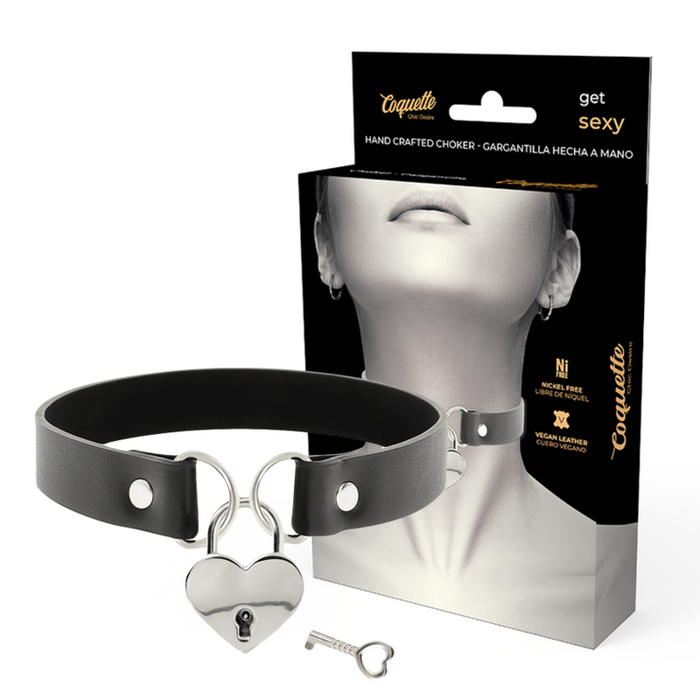 Coquette Chic Desire - Collar Cuero Vegano Accesorio Corazón Con Llave