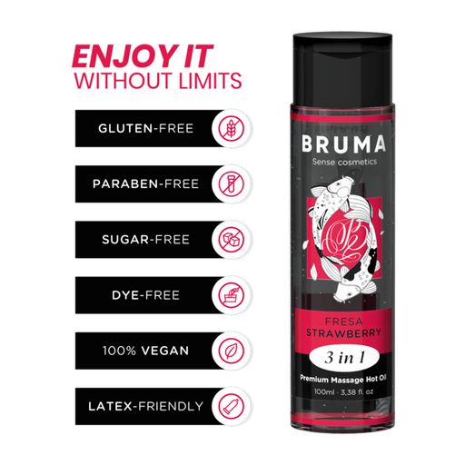 Bruma - Aceite De Masaje Premium Efecto Calor Sabor Fresa 3 En 1 - 100 Ml