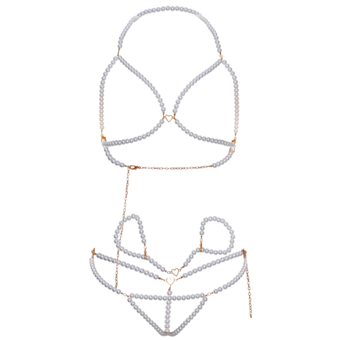 Leg Avenue - Set Sujetador Muñequeras & Tanga Perla