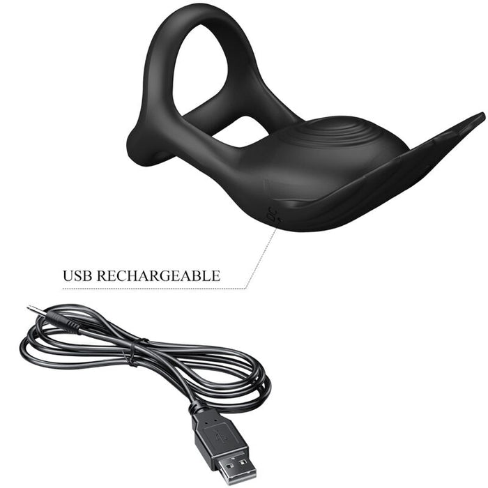 Pretty Love - Silas Anillo Vibrador 7 Vibraciones Silicona Negro