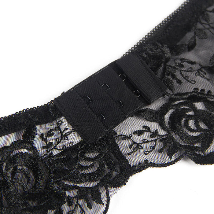 Subblime - Set De 3 Piezas Sujetador + Tanga + Liga Estampado Floral Negro S/M