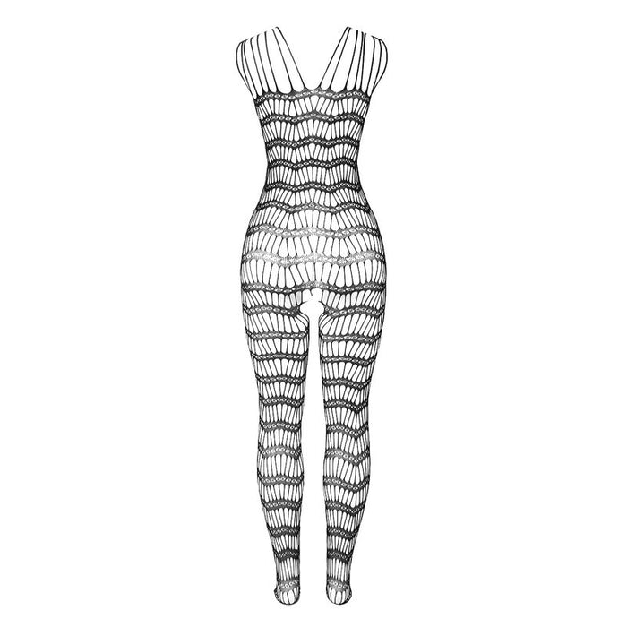 Subblime - 951696 Bodystocking Crotchless De Rejilla Con Tiras En Hombros Negro Talla Única