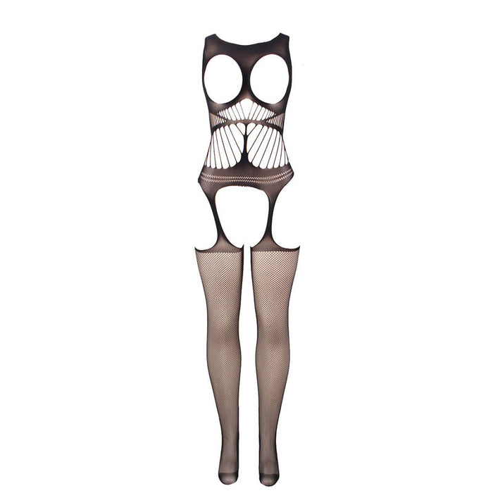 Subblime - 951900 Bodystocking Crotchless De Rejilla Con Copa Y Hombros Abiertos Negro Talla Única