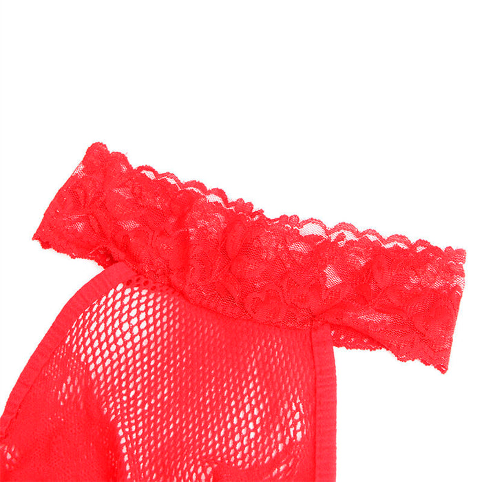 Subblime - 952372 Bodystocking Crotchless De Rejilla Y Encaje Con Cuello Alto Rojo Talla Única