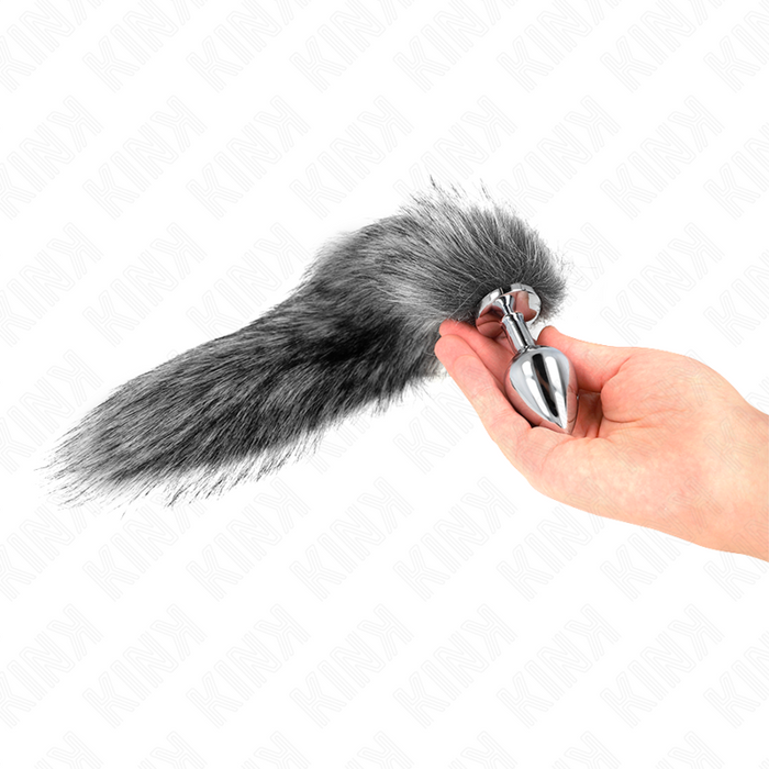 Kink - Plug Anal Talla M 8 X 3.5 Cm Con Cola Sintética 40 Cm Plateado