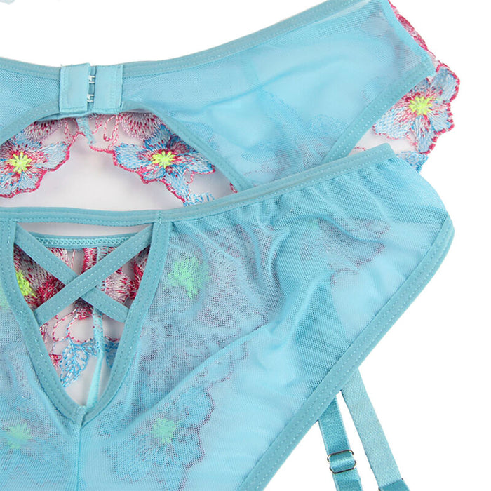 Subblime - 954109 Sujetador + Panties Con Liguero Diseño Floral Azul S/M
