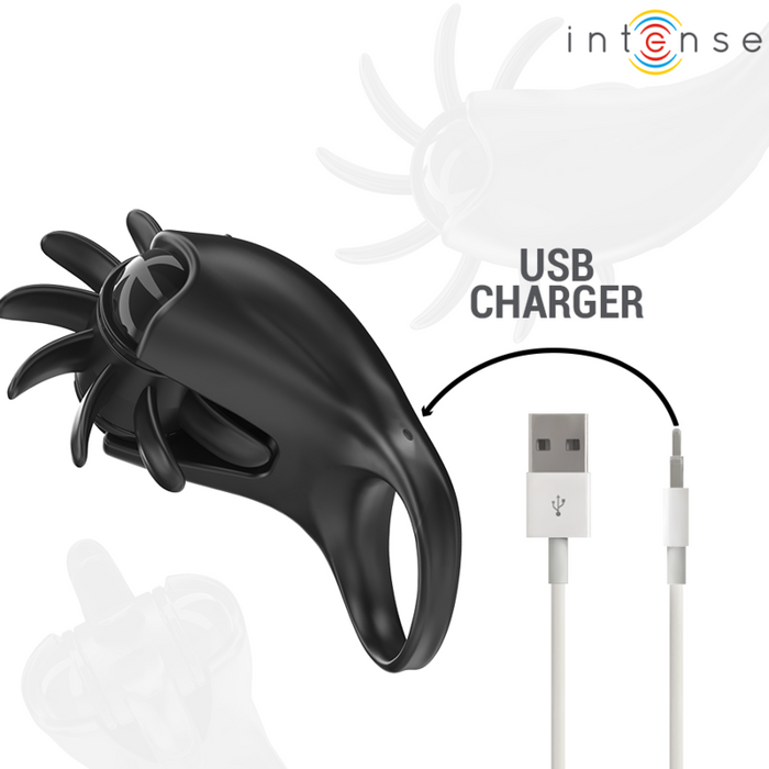 Intense - Mabel Anillo Vibrador 10 Vibraciones Con Estimulador De Clítoris Negro