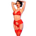 Chilirose - Cr 4848 Set Sujetador + Tanga + Medias De Encaje Rojo Xl