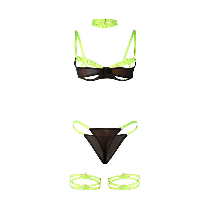 Subblime - 955281 Set Sujetador Con Collar Y Detalles Para Piernas Verde Fluorescente L/Xl