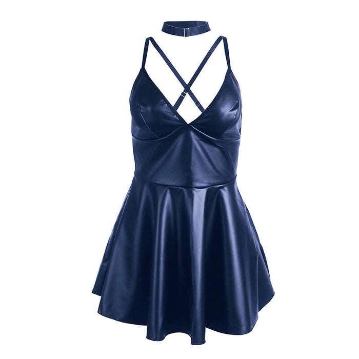 Subblime - 955410 Vestido Con Tirantes De Cuero Azul S/M