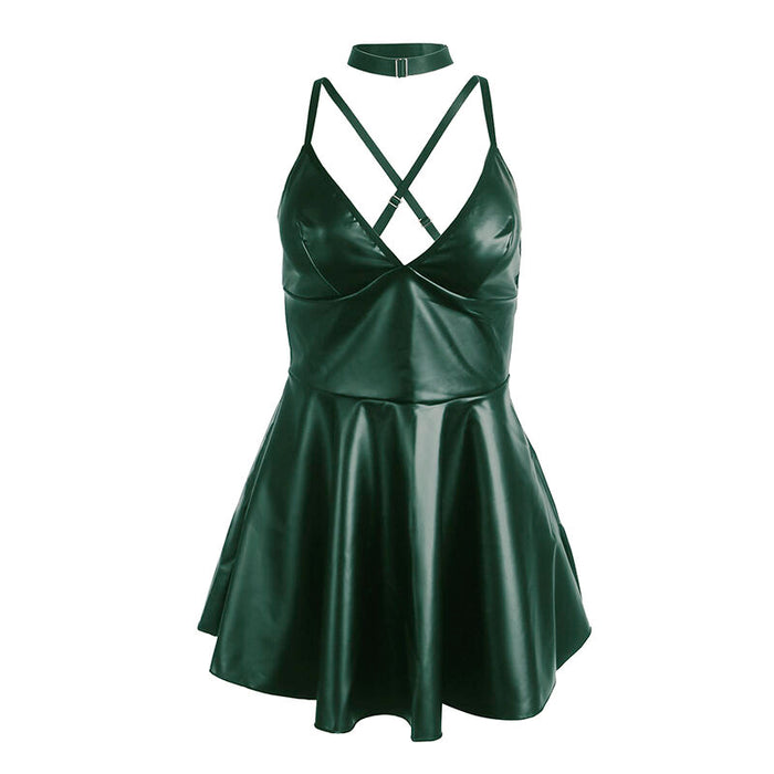 Subblime - 955434 Vestido Con Tirantes De Cuero Verde S/M