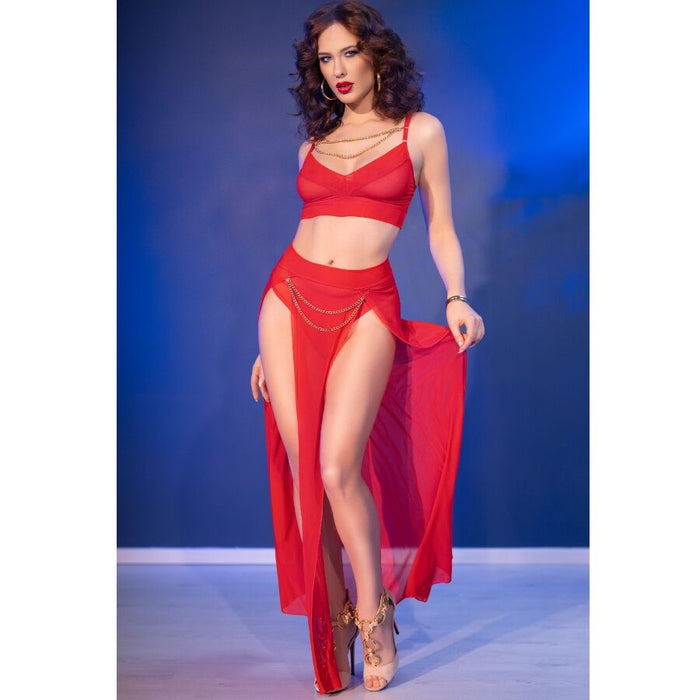 Chilirose - Cr 4850 Set Top Rojo Y Leggins Con Complementos Dorados M