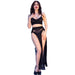 Chilirose - Cr 4672 Top Negro Falda Y Tanga Con Cadenas Doradas M