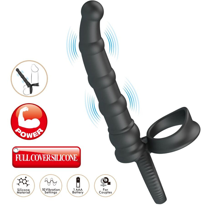 Pretty Love - Tatum Anillo Vibrador Pene Con Plug 10 Vibraciones Negro