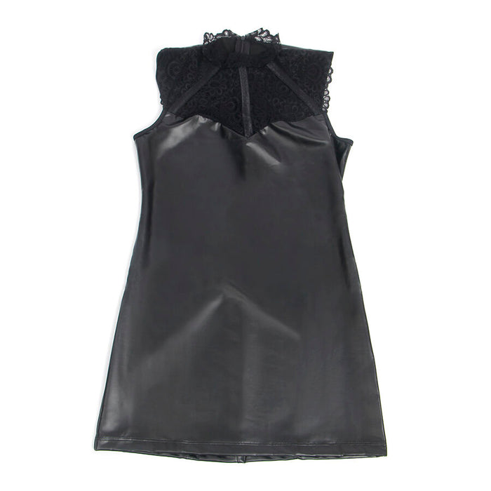 Subblime - 957544 Vestido De Cuero Con Cuello De Encaje Negro S/M