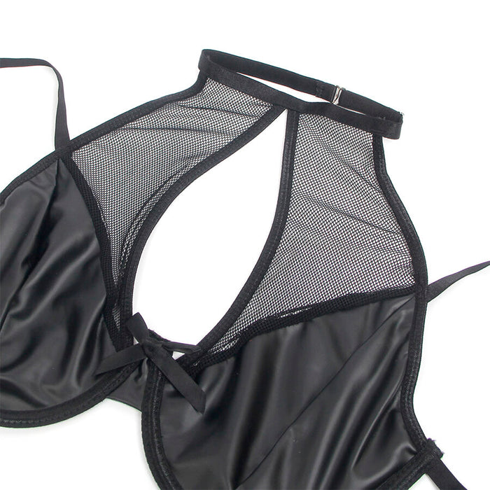 Subblime - 957582 Conjunto Sujetador Y Falda De Cuero Negro S/M