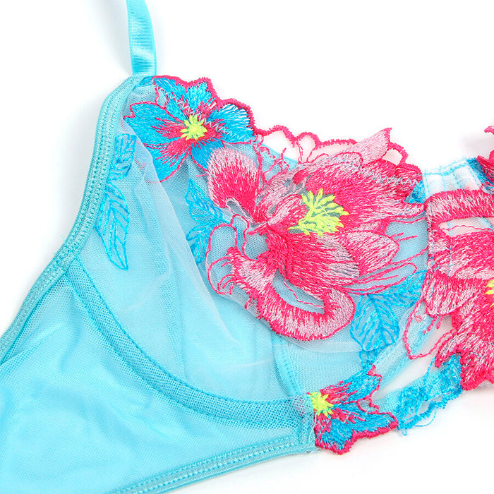 Subblime - 957650 Conjunto Sujetador Y Liguero Con Bordados De Flores Rosas L/Xl