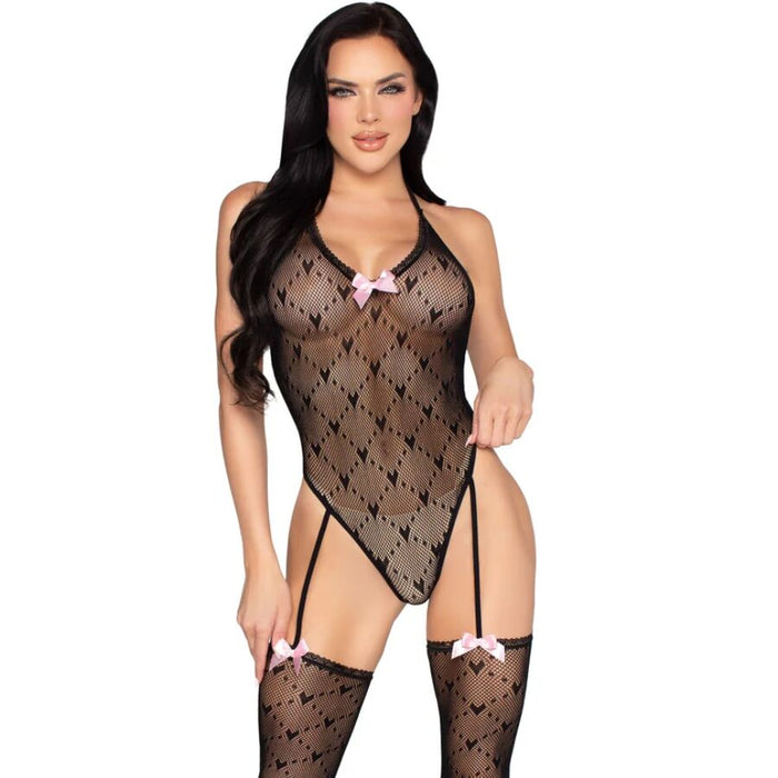 Leg Avenue - 89360 Body Con Liguero Y Espalda Abierta Negro - Talla Única