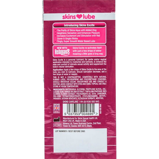 Skins - Excite Lubricante Base De Agua Monodosis 5 Ml