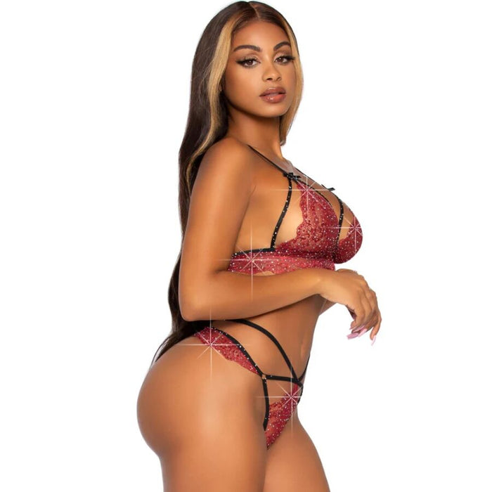 Leg Avenue - 81623 Set Sujetador + Tanga Burdeos Talla L