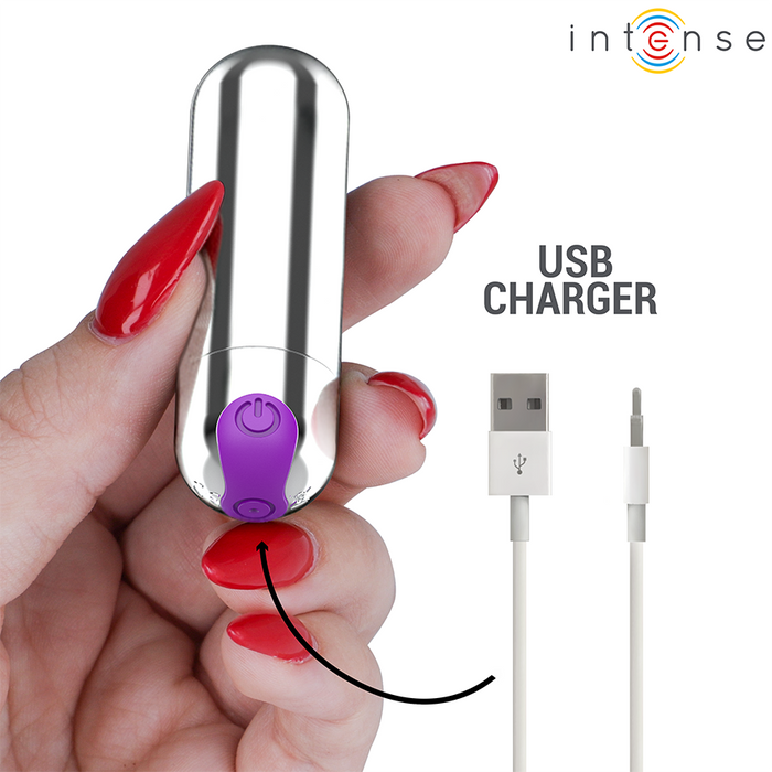 Intense - Karen Mini Bala Vibradora 10 Modos Recargable Plateado