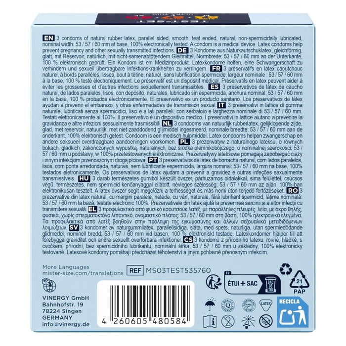 Mister Size - Pack Muestra Preservativos Talla 53-57-60 Mm (3 Unidades)