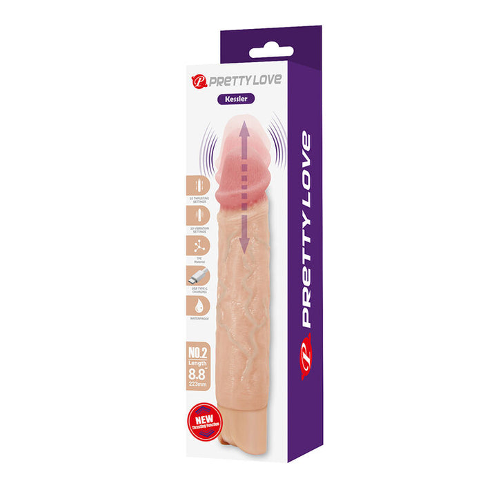 Pretty Love - Kessler Dildo Vibrador Realista 10 Modos De Vibración Y 10 De Empuje 22 Cm Natural