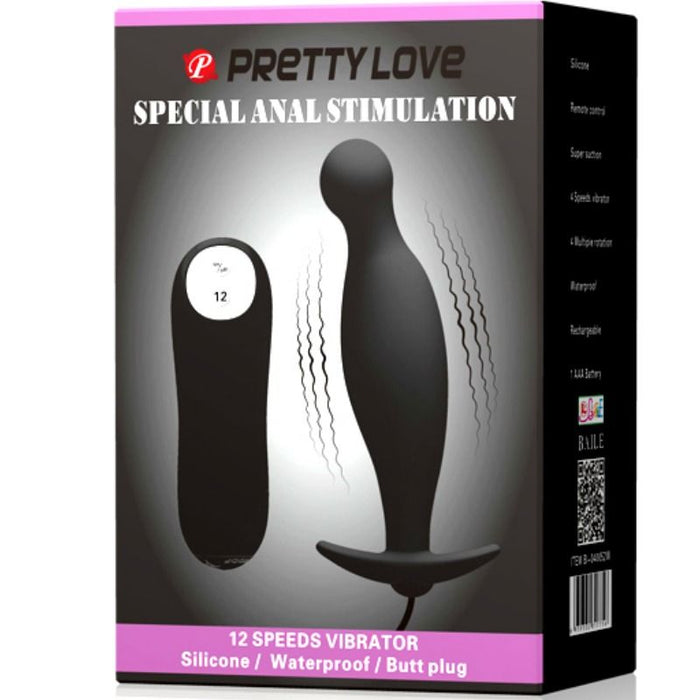 Pretty Love - Plug Anal Silicona 12 Modos Vibración Negro