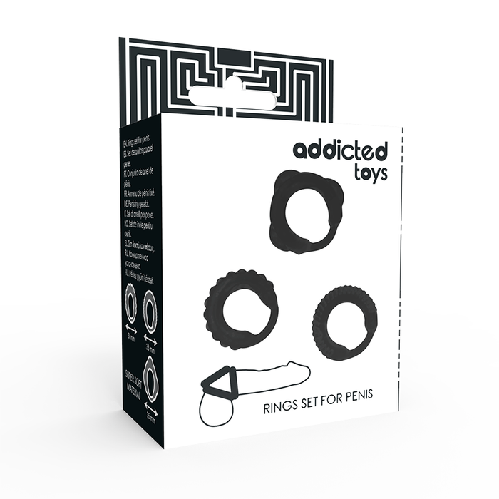 Addicted Toys - Set 3 Anillos Pene Negro