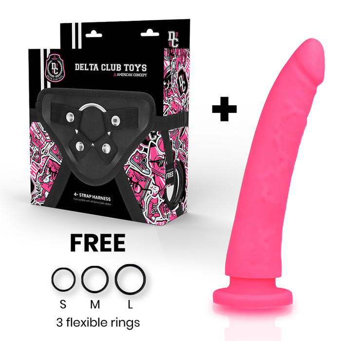 Delta Club - Toys Dildo + Arnes Rosa Silicona Medica 20 Cm -O- 4 Cm