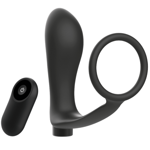 Addicted Toys - Anilla Pene Con Plug Anal Control Remoto Negro Recargable