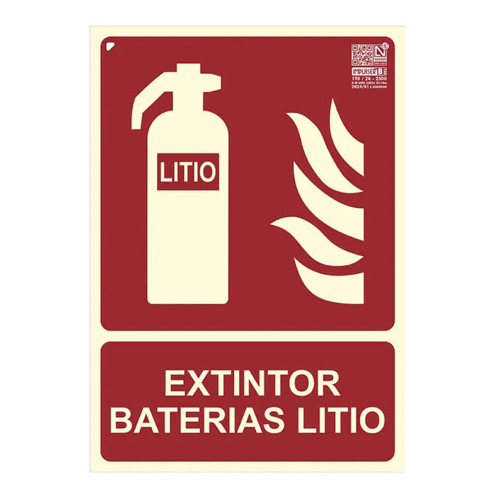 Implaser Ex232n-A4 Señal Extintor Baterías Litio 29,7x21cm