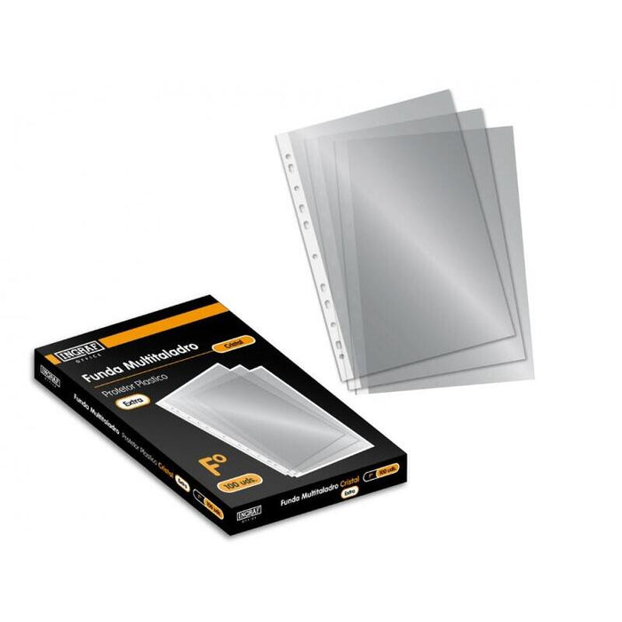 Ingraf Pack De 100 Fundas Multifuncional Cristal Extra Cj - Transparente - Ideal Para Carpetas De Anillas - Acabado