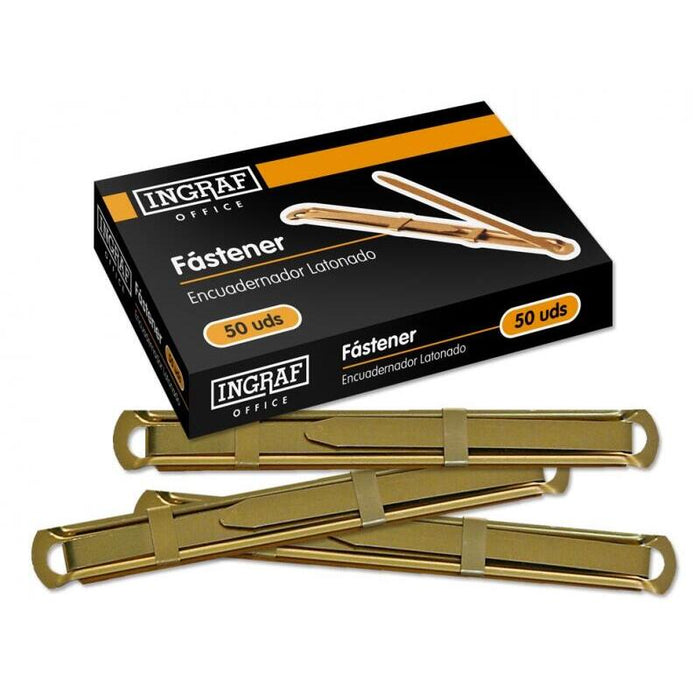 Ingraf Pack De 50 Fasteners Latonado Para Encuadernacion Rapida Y Resistente - Incluye Lengüeta Y Corredera - Color