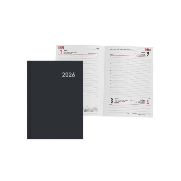 Ingraf Paris Agenda Anual - Dia Pagina - Viernes, Sabado Y Domingo Misma Pagina - Tamaã±O 15x21cm - Negro