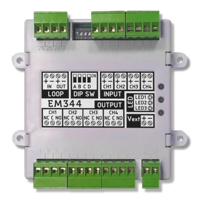 Inim Em344r Módulo De 4 Entradas (2 Configurables Como Zona Convencional) Y 4 Salidas De Relé, Con Aislador
