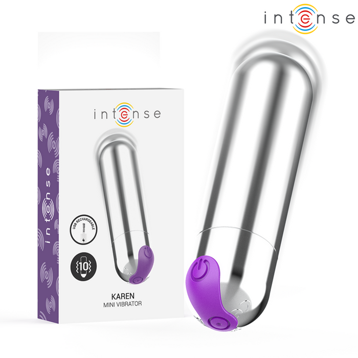 Intense - Karen Mini Bala Vibradora 10 Modos Recargable Plateado