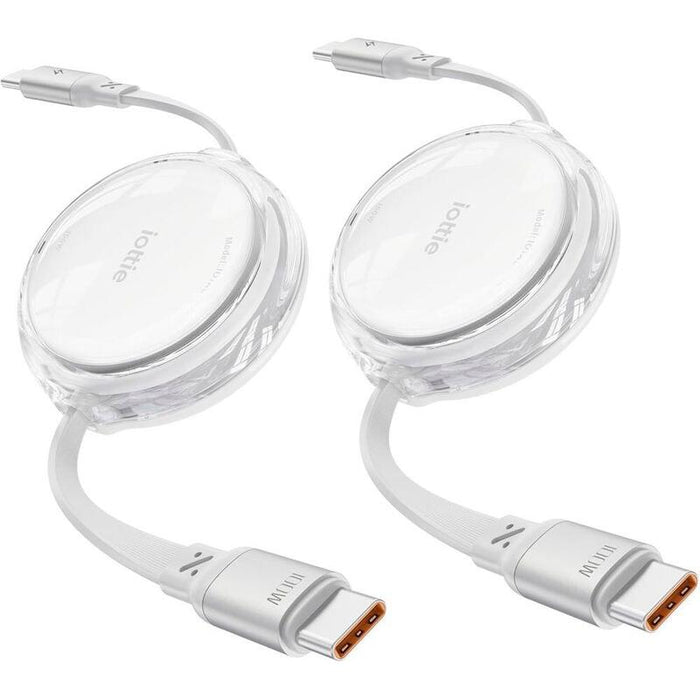 Iottie 100w Retractable Usb-C Cable White 2-Pack